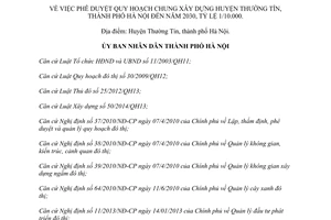 Quyết định 5516/QĐ-UBND phê duyệt quy hoạch chung xây dựng huyện Thường Tín Hà Nội 2015