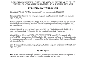Quyết định 31/2015/QĐ-UBND chức năng quyền hạn cơ cấu tổ chức sở nông nghiệp Hòa Bình