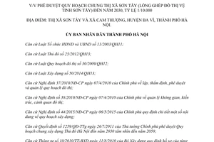 Quyết định 5514/QĐ-UBND Quy hoạch chung thị xã Sơn Tây lồng ghép Đô thị vệ tinh Sơn Tây Hà Nội 2015