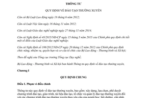 Thông tư 43/2015/TT-BLĐTBXH đào tạo thường xuyên