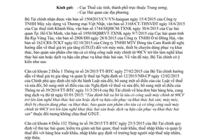 Công văn 15802/BTC-CST thuế giá trị gia tăng máy móc thiết bị khai thác bảo quản sản phẩm tàu đánh bắt xa bờ 2015