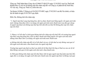 Công văn 4498/TCT-QLN không tính tiền chậm nộp 2015