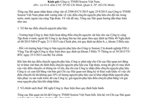 Công văn 9000/TCHQ-GSQL điều chuyển nguyên phụ liệu đối tác trong nước nước ngoài cùng tập đoàn 2015