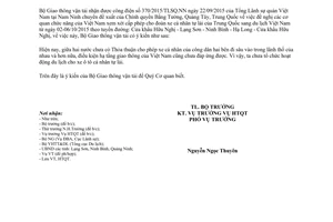 Công văn 13132/BGTVT-HTQT cấp phép đoàn xe cá nhân tự lái Trung Quốc du lịch Việt Nam 2015