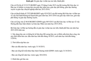 Công văn 5113/BGDĐT-GDMN hướng dẫn báo cáo tình hình giáo dục mầm non năm học 2015 2016