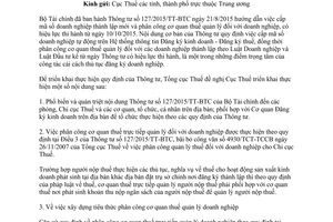 Công văn 4203/TCT-KK hướng dẫn triển khai Thông tư 127/2015/TT-BTC