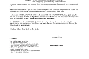 Công văn 19270/QLD-ĐK điều chỉnh quyết định cấp số đăng ký sinh phẩm y tế 2015