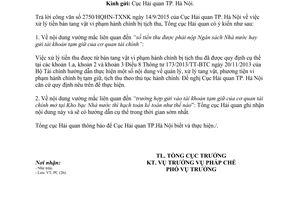 Công văn 9362/TCHQ-PC xử lý tiền bán tang vật vi phạm hành chính bị tịch thu 2015