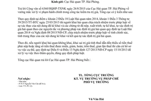 Công văn 9361/TCHQ-PC xử lý vi phạm hành chính trong công tác trị giá 2015