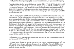 Công văn 14517/BTC-NSNN sử dụng kinh phí tạm giữ theo Chỉ thị 06/CT-TTg 2015