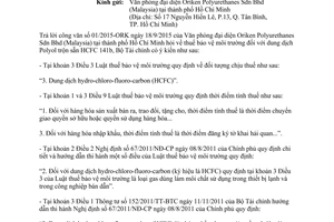 Công văn 14536/BTC-CST thuế bảo vệ môi trường đối với dung dịch HCFC 2015