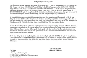 Công văn 1850/TTg-KTN ứng dụng khoa học công nghệ hỗ trợ quản lý vận tải hành khách hợp đồng 2015