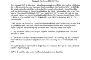 Công văn 7935/BYT-BH hướng dẫn cách tính tổng mức thanh toán 2015