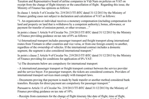 Official Dispatch No. 14232/BTC-TCT policies on VAT on receipt from the change or the cancellation of flight
