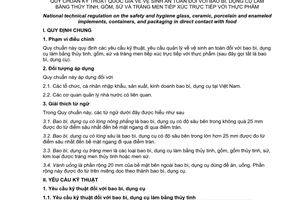 Quy chuẩn kỹ thuật quốc gia QCVN 12-4:2015/BYT về vệ sinh an toàn đối với bao bì, dụng cụ làm bằng thủy tinh, gốm, sứ và tráng men tiếp xúc trực tiếp với thực phẩm do Bộ Y tế ban hành