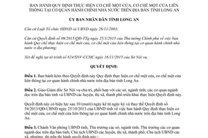 Quyết định 55/2015/QĐ-UBND thực hiện cơ chế một cửa một cửa liên thông tại cơ quan hành chính Long An