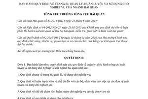 Quyết định 3927/QĐ-TCHQ trang bị quản lý huấn luyện sử dụng chó nghiệp vụ ngành Hải quan 2015