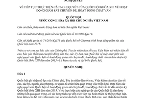 Nghị quyết 113/2015/QH13 hoạt động giám sát chuyên đề hoạt động chất vấn