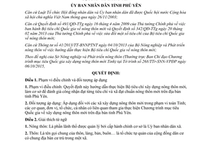 Quyết định 58/2015/QĐ-UBND hướng dẫn thực hiện bộ tiêu chí xây dựng nông thôn mới Phú Yên