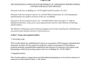 Circular No. 19/2015/TT-BKHĐT regulations on establishment assessment report contractor selection process