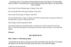 Quyết định 60/2015/QĐ-TTg quản lý tài chính bảo hiểm chi phí quản lý bảo hiểm xã hội bảo hiểm y tế bảo hiểm thất nghiệp