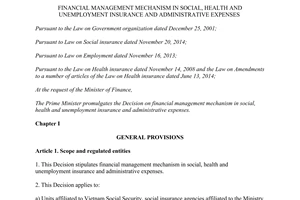 Decision 60/2015/QD-TTg financial mechanism in social health unemployment insurance and adminitrative