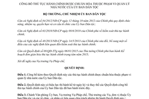 Quyết định 660/QĐ-UBDT thủ tục hành chính được chuẩn hoá thuộc quản lý nhà nước uỷ ban Dân tộc 2015