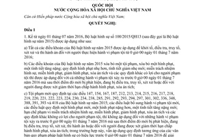Nghị quyết 109/2015/QH13 thi hành Bộ luật hình sự