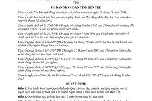 Quyết định 33/2015/QĐ-UBND tạo lập quản lý sử dụng nguồn vốn ngân sách tỉnh uỷ thác ngân hàng Bến Tre