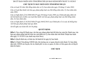 Quyết định 3409/QĐ-UBND danh mục văn bản quy phạm pháp luật hết hiệu lực Bình Thuận 2015