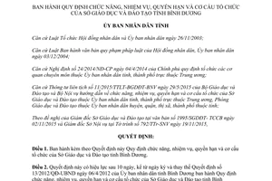 Quyết định 52/2015/QĐ-UBND chức năng nhiệm vụ quyền hạn cơ cấu tổ chức Bình Dương