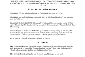 Quyết định 46/2015/QĐ-UBND công nhận cơ quan đơn vị doanh nghiệp đạt chuẩn văn hóa Kon Tum