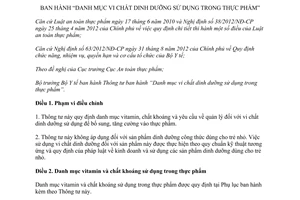 Thông tư 44/2015/TT-BYT ban hành danh mục vi chất dinh dưỡng sử dụng trong thực phẩm chất khoáng