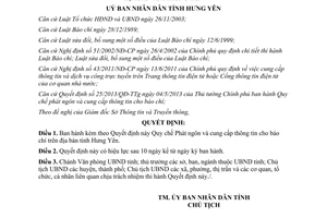 Quyết định 23/2015/QĐ-UBND quy chế phát ngôn cung cấp thông tin cho báo chí Hưng Yên