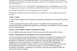 Circular No. 44/2015/TT-BYT compilation of list of added micronutrients in foods