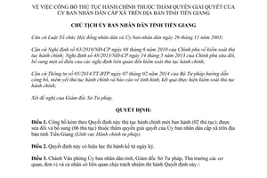 Quyết định 3213/QĐ-UBND công bố thủ tục hành chính của ủy ban xã Tiền Giang 2015