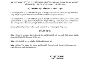 Quyết định 5838/QĐ-BGDĐT thủ tục hành chính mới thuộc phạm vi quản lý bộ giáo dục đào tạo 2015