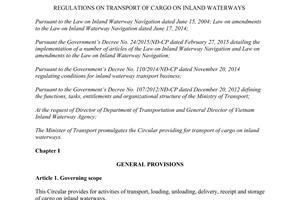 Circular No. 61/2015/TT-BGTVT regulations on transport of cargo on inland waterways