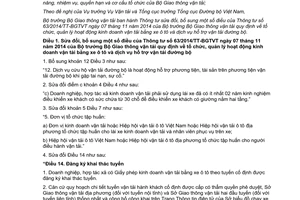 Thông tư 60/2015/TT-BGTVT sửa đổi Thông tư 63/2014/TT-BGTVT hoạt động kinh doanh vận tải bằng xe ô tô
