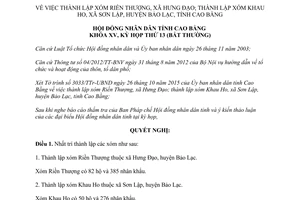 Nghị quyết 21/NQ-HĐND hành lập xóm Riền Thượng Khau Ho huyện Bảo Lạc tỉnh Cao Bằng 2015