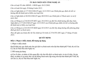 Quyết định 65/2015/QĐ-UBND giá dịch vụ thoát nước Vinh thị xã Cửa Lò thị xã Thái Hòa Nghệ An