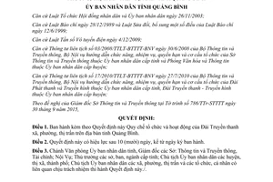Quyết định 37/2015/QĐ-UBND tổ chức hoạt động của đài truyền thanh xã phường thị trấn Quảng Bình