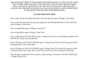 Quyết định 49/2015/QĐ-UBND thẩm định chủ trương đầu tư nhu cầu đất điều kiện thủ tục giao đất Bình Dương