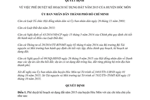 Quyết định 5583/QĐ-UBND phê duyệt kế hoạch sử dụng đất Hóc Môn Hồ Chí Minh 2015
