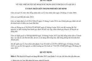 Quyết định 5579/QĐ-UBND phê duyệt kế hoạch sử dụng đất năm 2015 Quận 3 Hồ Chí Minh