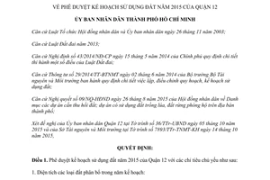 Quyết định 5581/QĐ-UBND phê duyệt kế hoạch sử dụng đất 2015 Quận 12 Hồ Chí Minh