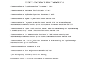 Decree of Government No. 111/2015/ND-CP development of ancillary industry
