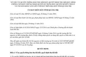 Quyết định 25/2015/QĐ-UBND thông báo thu hồi đất cấp giấy chứng nhận quyền sử dụng đất Quảng Trị