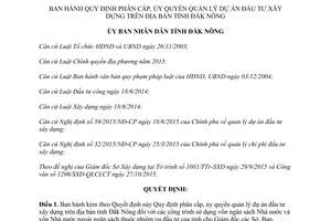 Quyết định 32/2015/QĐ-UBND quy định phân cấp ủy quyền quản lý dự án đầu tư xây dựng Đắk Nông