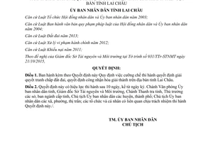 Quyết định 26/2015/QĐ-UBND cưỡng chế giải quyết tranh chấp đất đai công nhận hòa giải thành Lai Châu